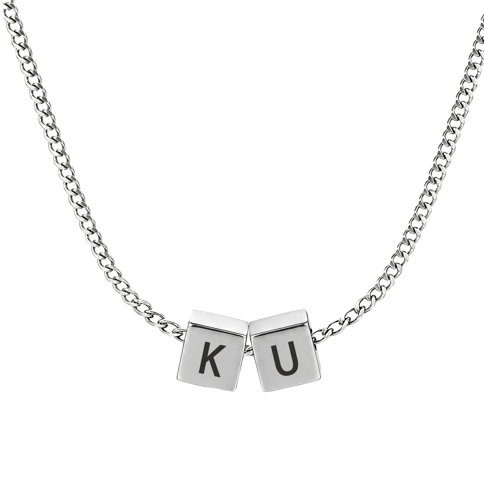 Personalised Stainless Steel Cube 1-6 Letters Necklace For Men