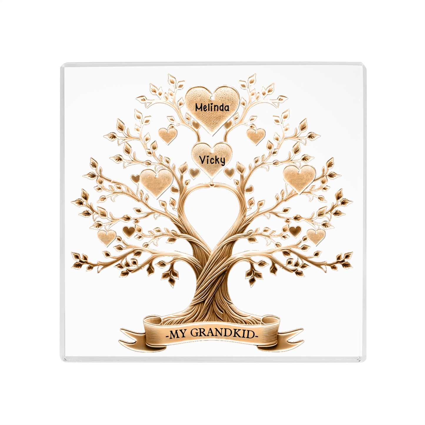 2 Names-Personalised Family Tree Acrylic Keepsake-Custom Text and Names-Acrylic Plaque Home Decoration Gift for Family/Dad/Grandad
