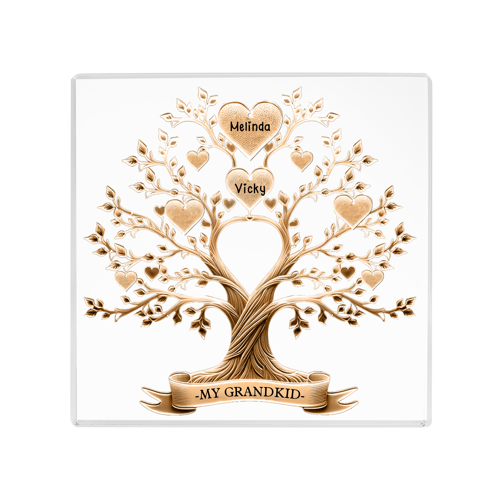 2 Names-Personalised Family Tree Acrylic Keepsake-Custom Text and Names-Acrylic Plaque Home Decoration Gift for Family/Dad/Grandad