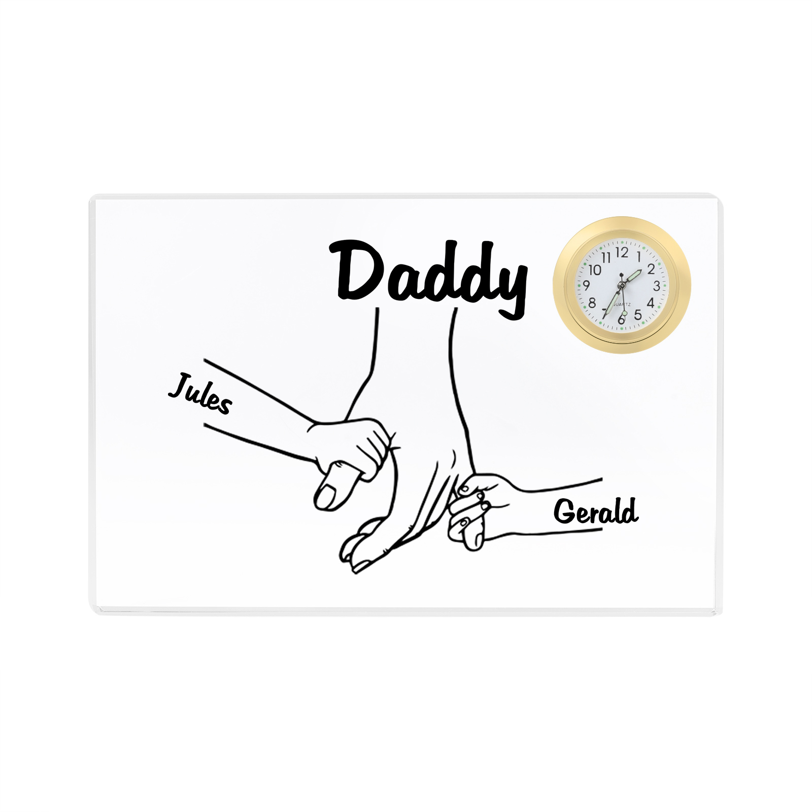 3 Names - Personalised Holding Hands Pattern Custom Name Acrylic Rectangular Clock Ornament Father's Day Gift