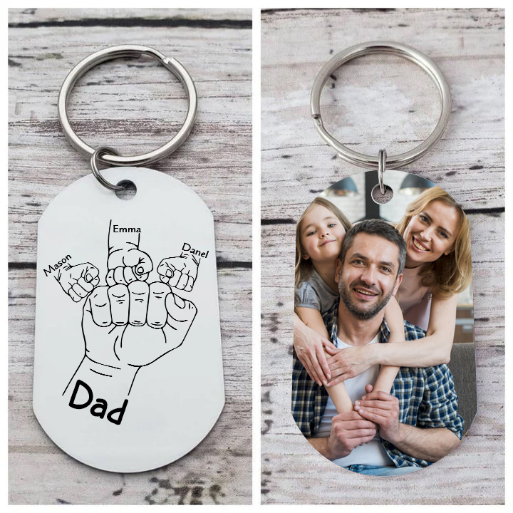 3 Names - Personalised Fist Bump Keyring Custom Photo Father's Day Gift for Dad