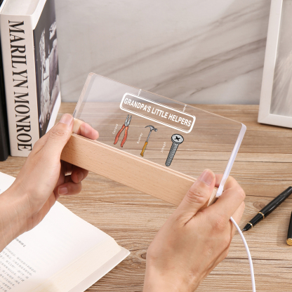 3 Names - Personalised Repair Tool Pattern Table Lamp Customized Text Father's Day Gift for Grandad/Dad
