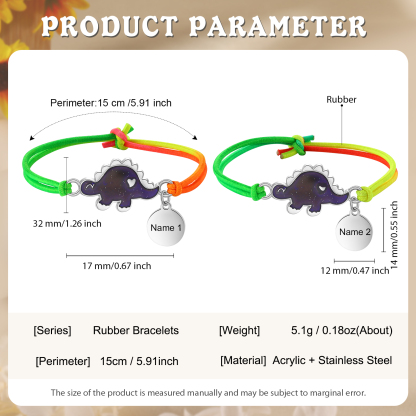 2 PCS Personalised Custom Name Dinosaur Elastic Rope Bracelet Back To School Season Children's Gift