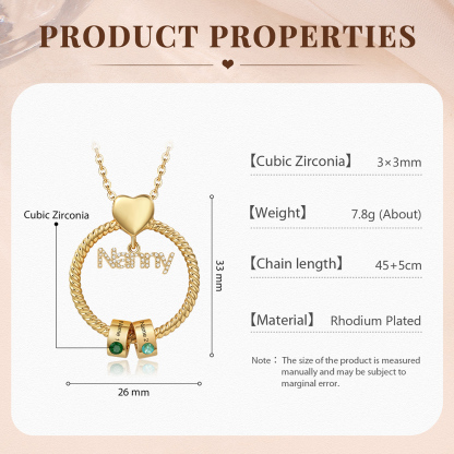 2 Names-Personalised Nanny Circle Necklace With 2 Birthstones Pendant Engraved Names Gift For Nanny