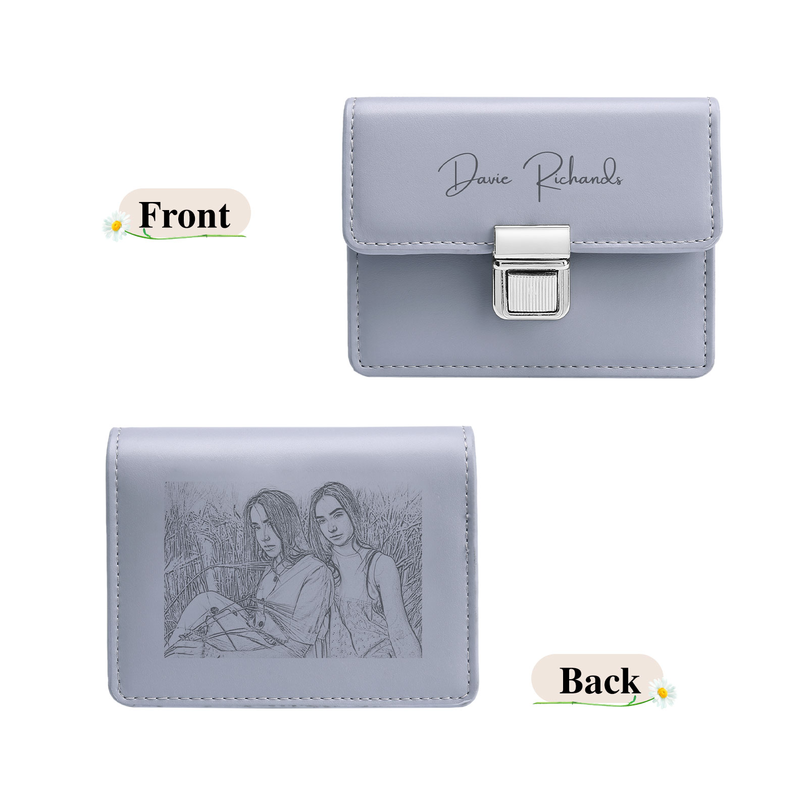 Custom Purse-Personalised Photo & Text PU Leather Ring Wallet Coin Purse Three Colors Available Gift for Her