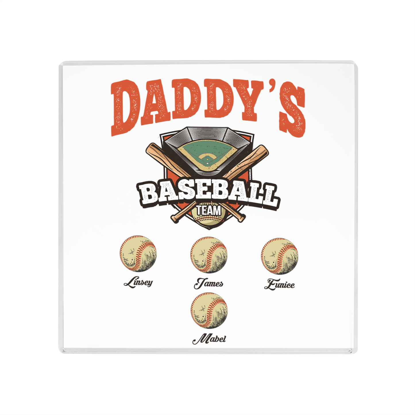 4 Names - Personalised Baseball Acrylic Keepsake Customized Name Acrylic Plaque Decoration Father's Day Gift for Dad