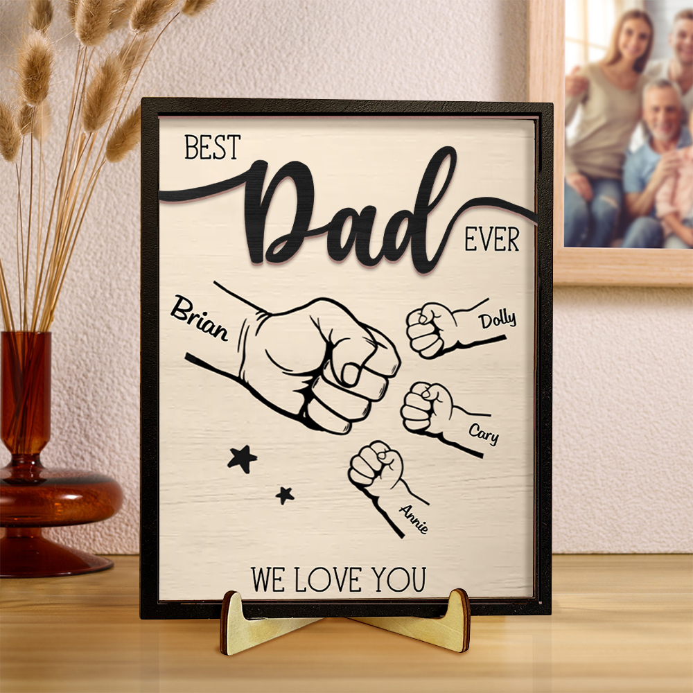 1-8 Names Personalised Fist Bump Wooden Ornaments Gift for Dad