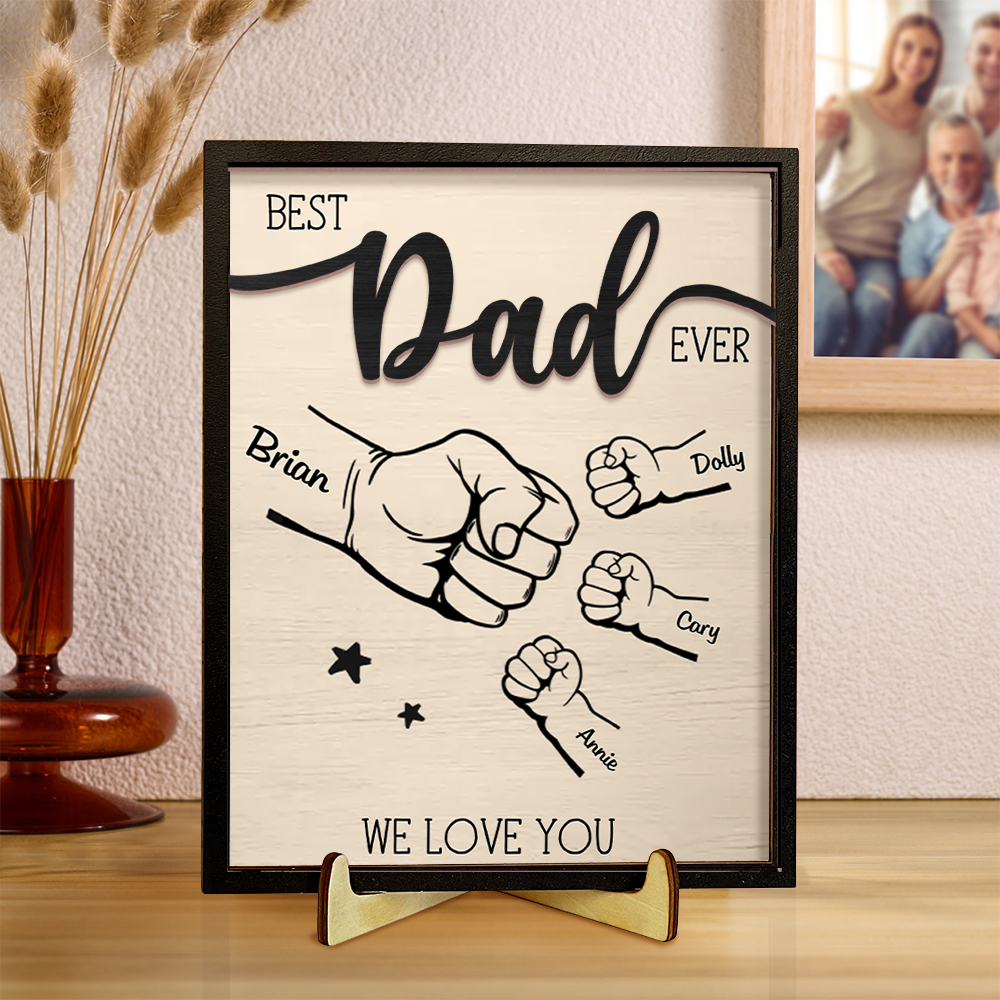 1-8 Names Personalised Fist Bump Wooden Ornaments Gift for Dad