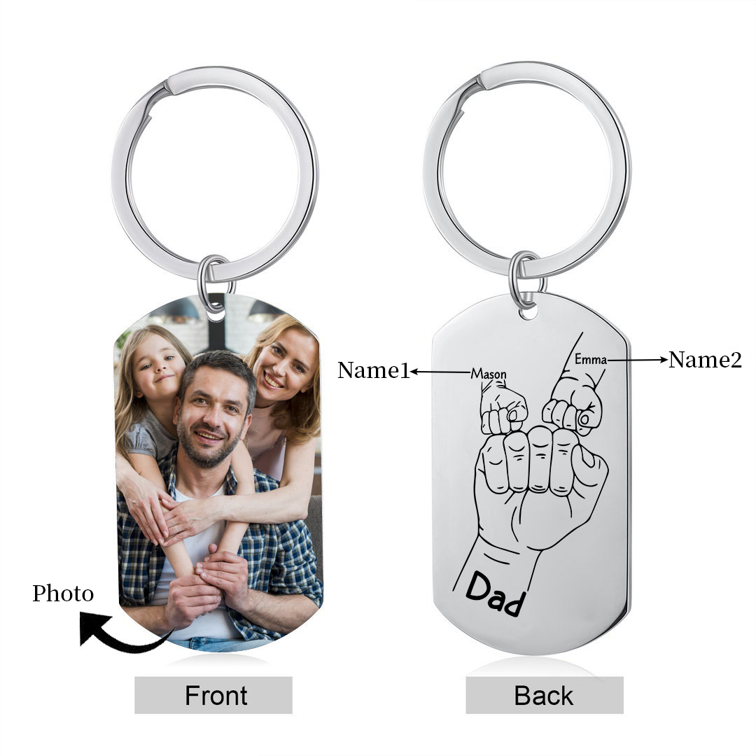 2 Names - Personalised Fist Bump Keyring Custom Photo Father's Day Gift for Dad
