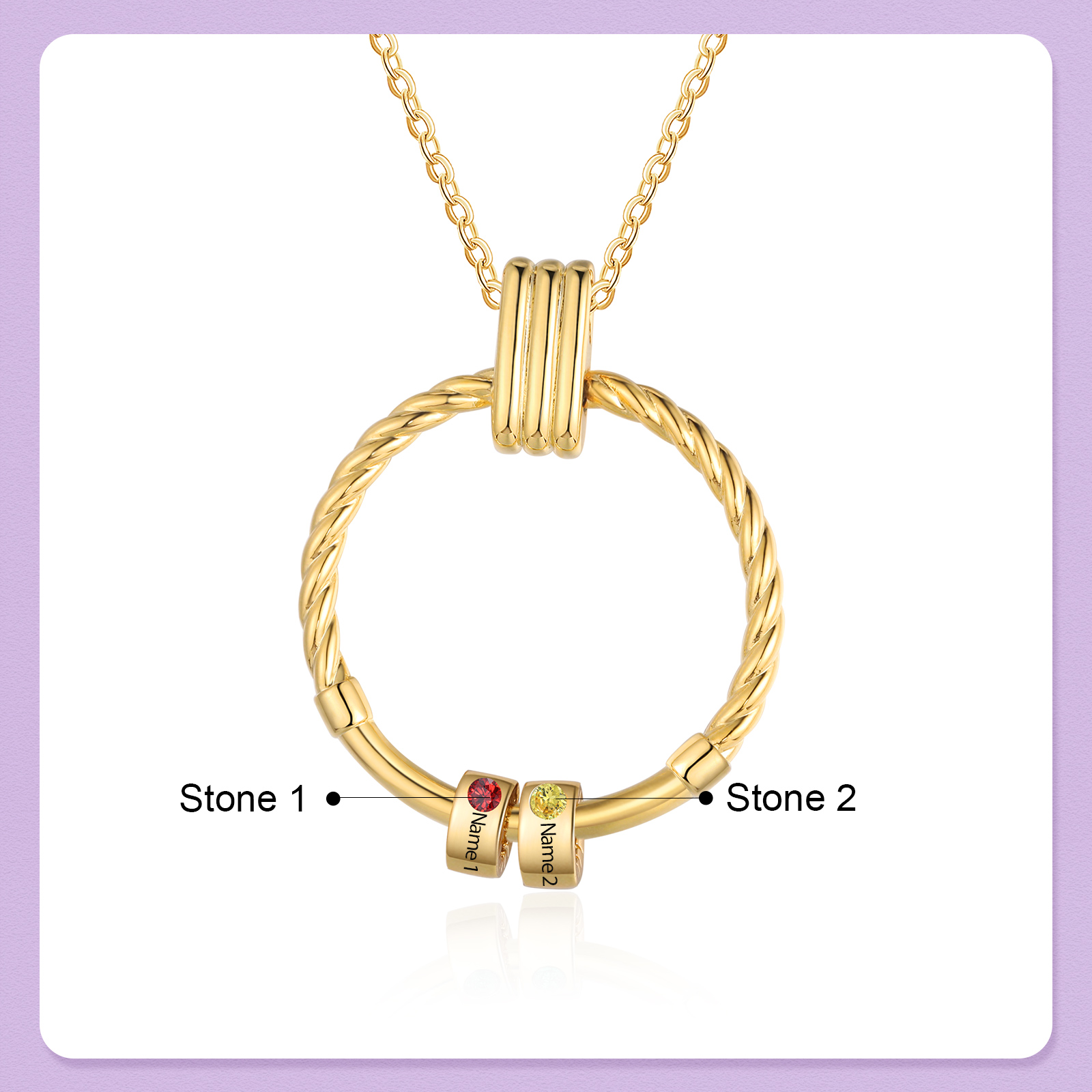 2 Names - Personalised Round Pendant Necklace Customized Name Gift for Her