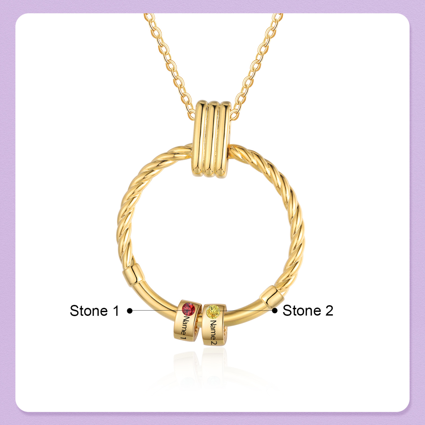 2 Names - Personalised Round Pendant Necklace Customized Name Gift for Her