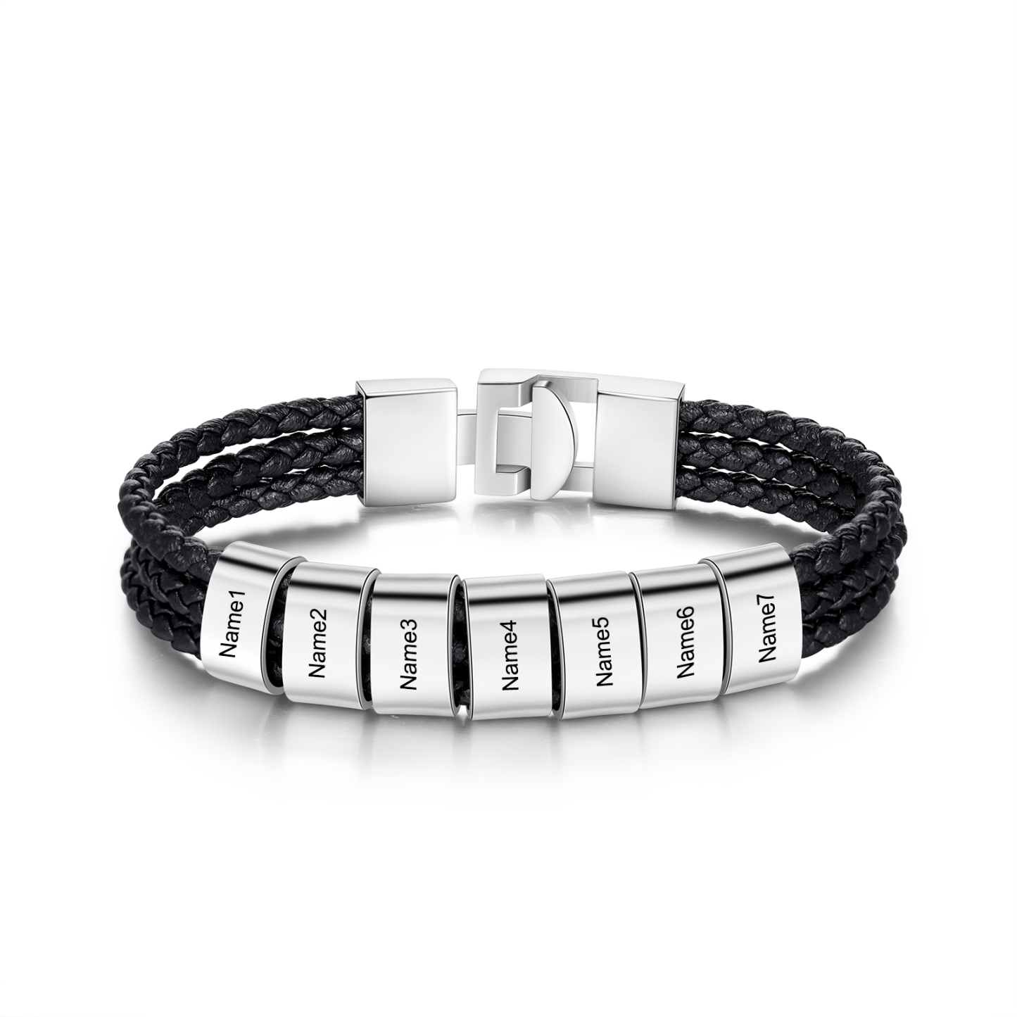 Personalised 1-8 Names Men's Braided Leather Bracelet