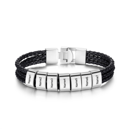 Personalised 1-8 Names Men's Braided Leather Bracelet