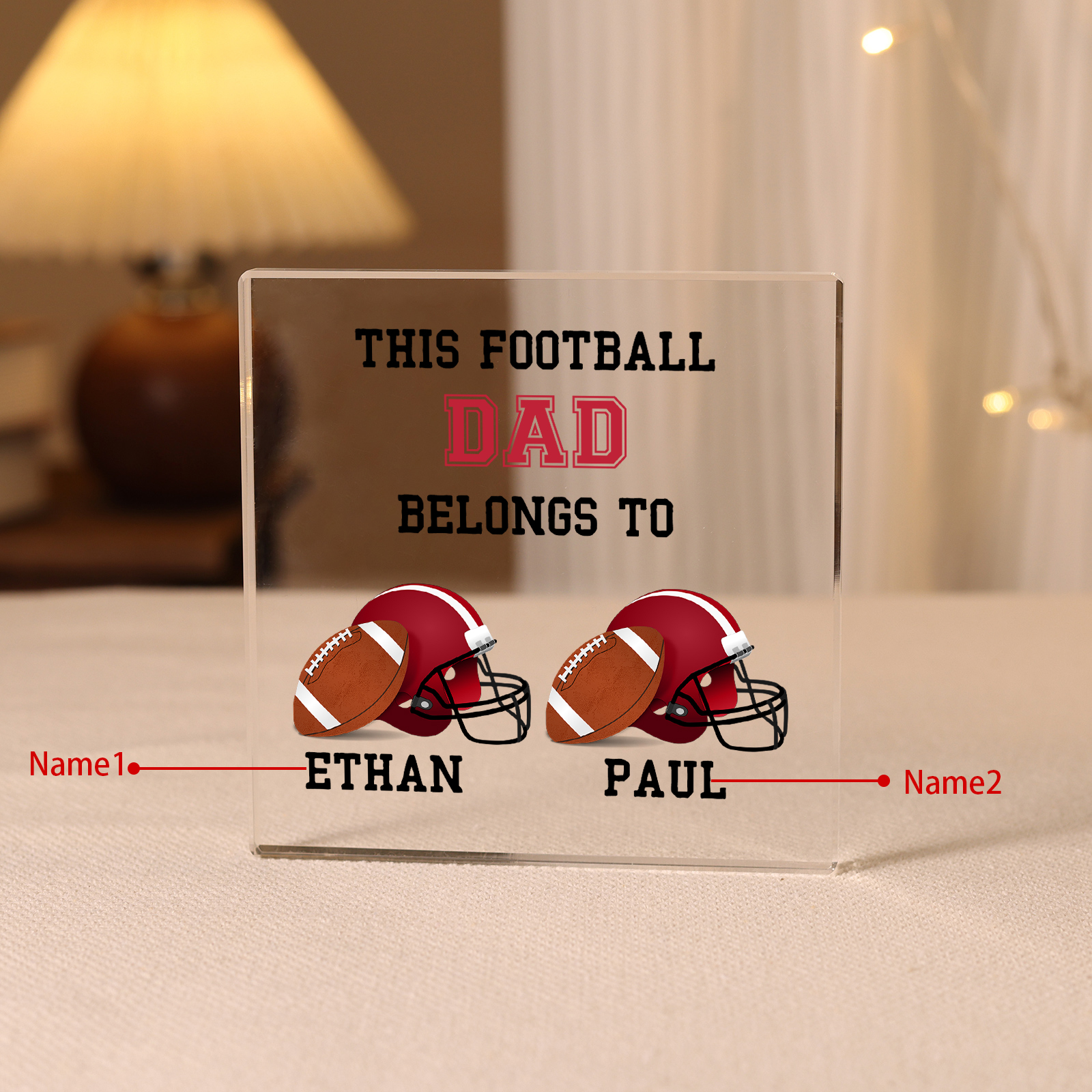 2 Names -Personalised Football Acrylic Keepsake Customized Name Acrylic Plaque Ornament Father's Day Gift for Dad