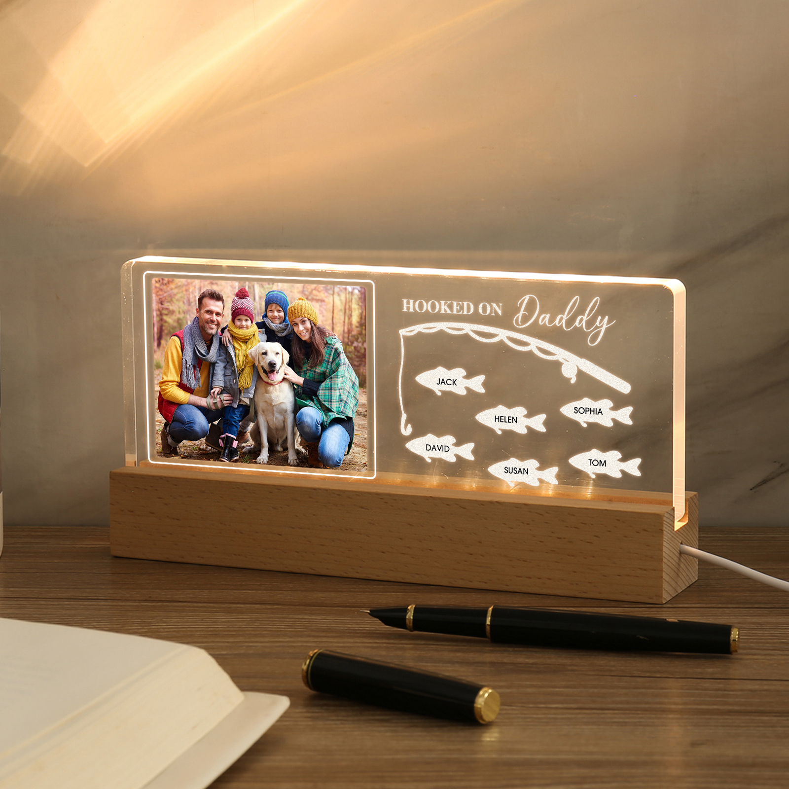 6 Names - Personalised Photo Fishing Pattern Desk Lamp Father's Day Gift For Dad