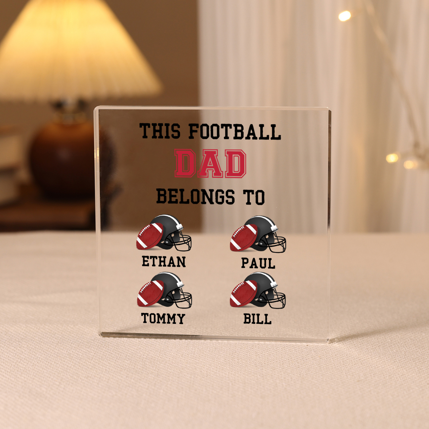 4 Names -Personalised Football Acrylic Keepsake Customized Name Acrylic Plaque Ornament Father's Day Gift for Dad