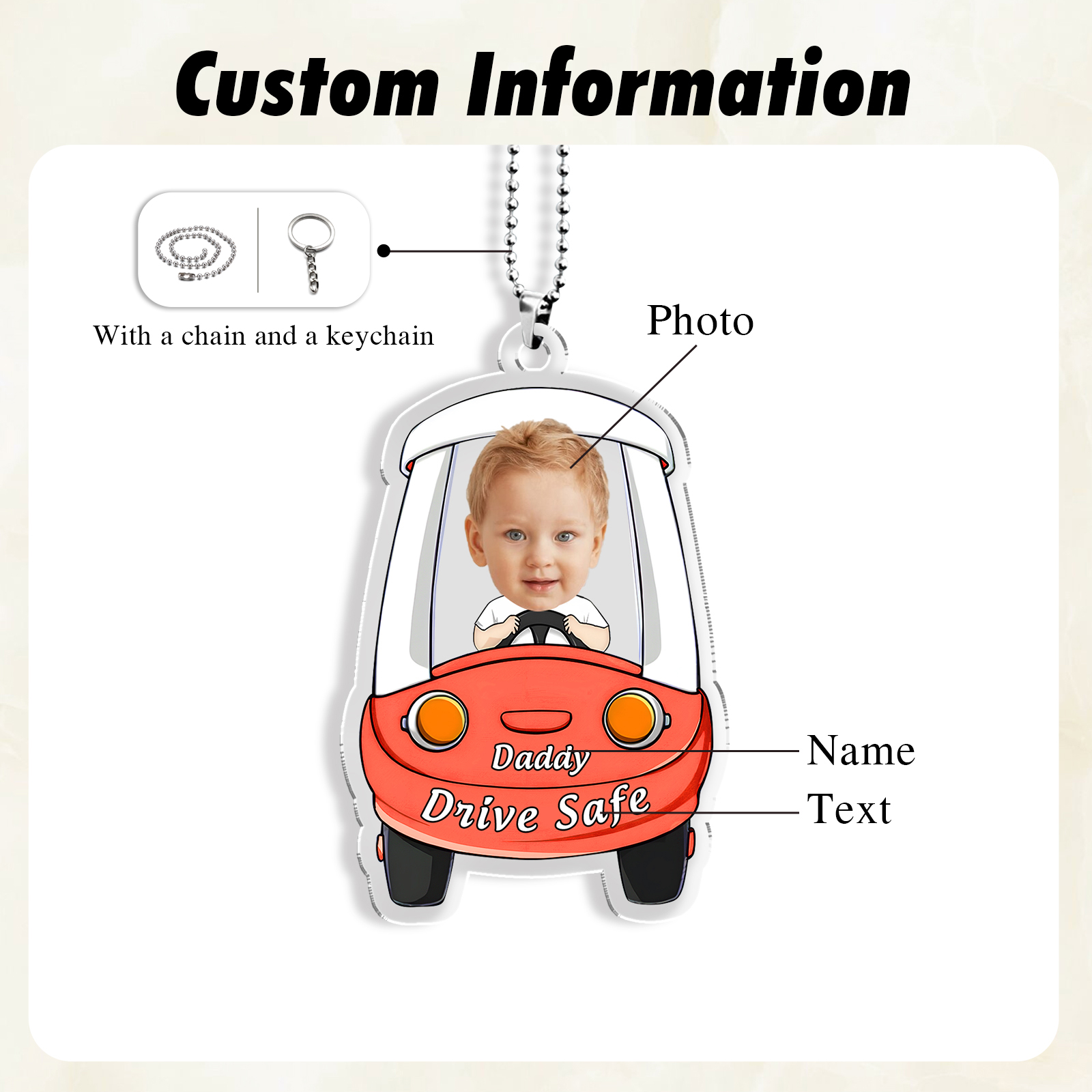 Acrylic Keyring/Decoration Personalised Photo, Name And Text Driving Pattern Pendant For Dad
