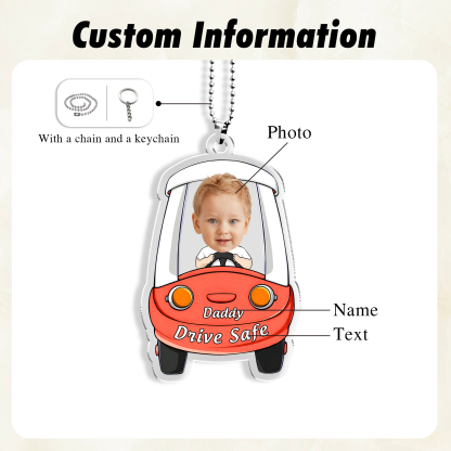 Acrylic Keyring/Decoration Personalised Photo, Name And Text Driving Pattern Pendant For Dad
