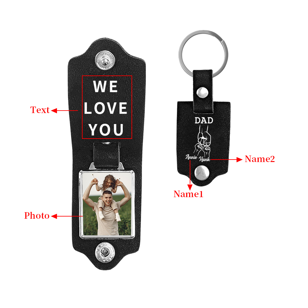 2 Names - Personalised Custom Photo Text Keyring Gift Custom Name for Dad