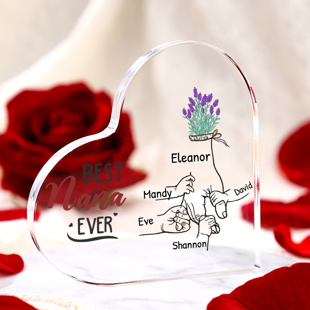 Personalised Acrylic Heart Keepsake Custom 2–7 Names Ornaments Flower Gifts for Grandma - Best Nana Ever