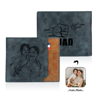 2 Names - Personalised Fist Bump Photo Custom Leather Men's  Wallet as a Father's Day Gift for Dad