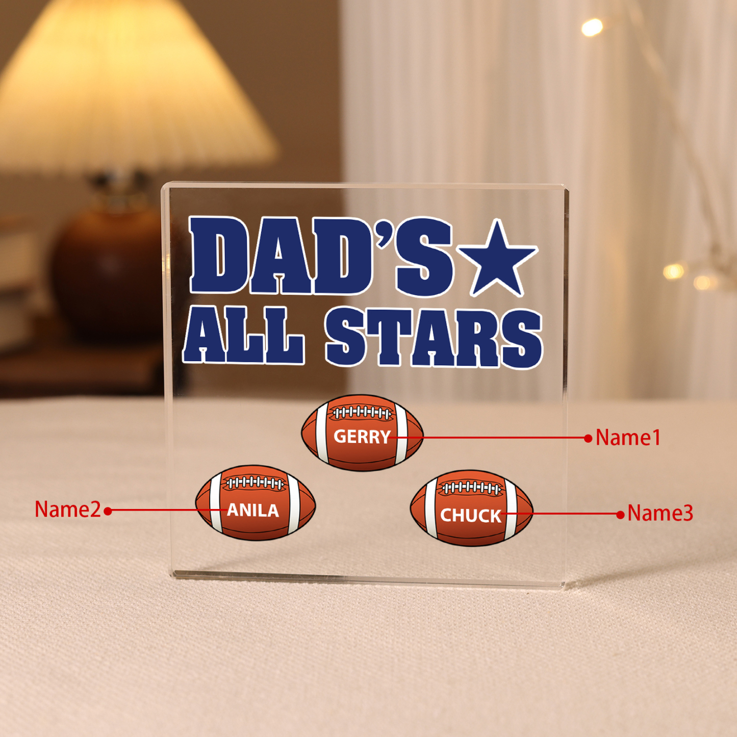3 Names - Personalised Football Acrylic Keepsake Customized Name Acrylic Plaque Decoration Father's Day Gift for Dad