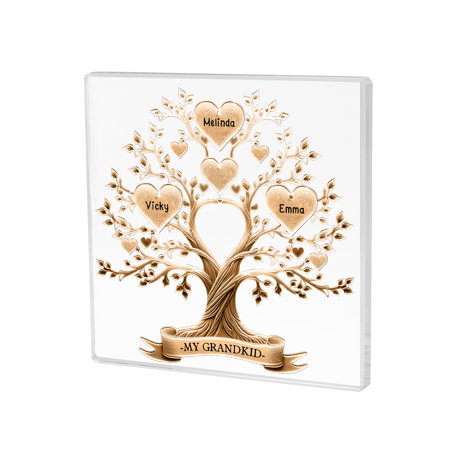 3 Names-Personalised Family Tree Acrylic Keepsake-Custom Text and Names-Acrylic Plaque Home Decoration Gift for Family/Dad/Grandad