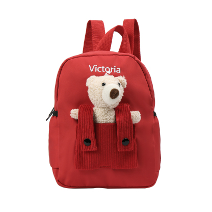 Personalised Bear School Bag Custom Name Canvas Backpack Back To School Gift for Kids