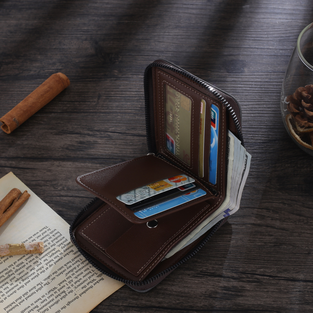 Photo Personalised Leather Zipper Men's Wallet Custom Text Fold Wallet With Gift Box for Dad