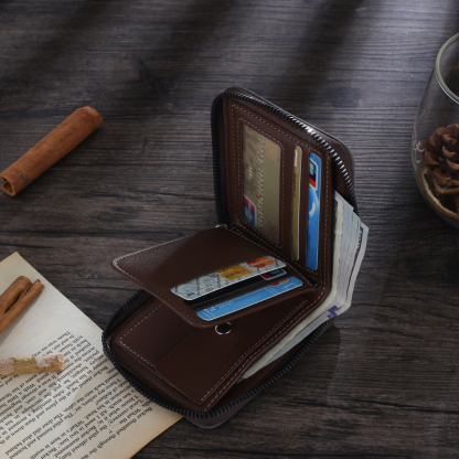 Photo Personalised Leather Zipper Men's Wallet Custom Text Fold Wallet With Gift Box for Dad