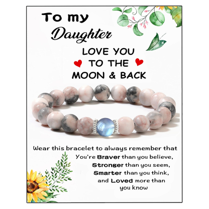 Beautiful Pink Natural Stone Bracelet With Card, As A Gift For My Daughter's Back To School