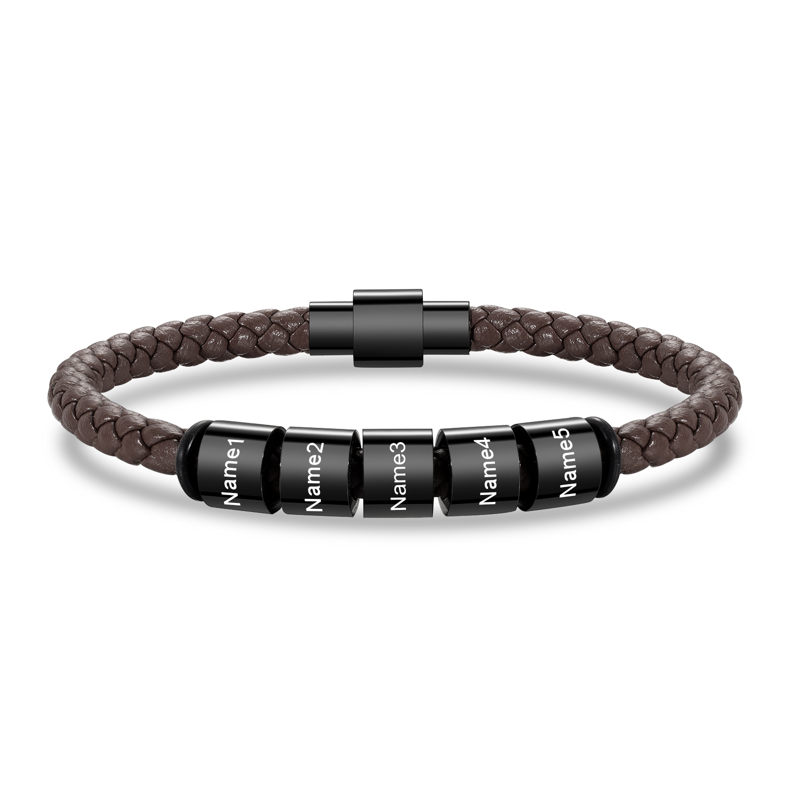 Custom 1-3 Names Beads Magnetic Buckle Leather Braided Personalised Mens Bracelet-Gift for Husband Boyfriend | Jessemade