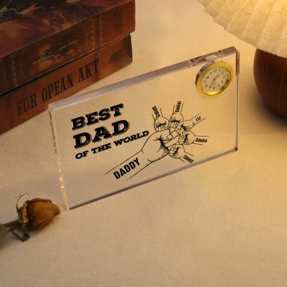6 Names - Personalised Fist Bump Acrylic Rectangular Clock Ornament Father's Day Gift for Dad