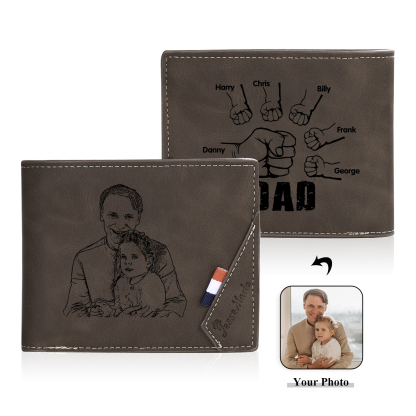 6 Names - Personalised Fist Bump Photo Custom Leather Men's  Wallet as a Father's Day Gift for Dad