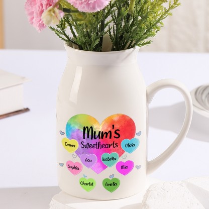 Personalised 2-8 Names Colorful Love Heart Style Ceramic Vase Gift for Mum