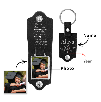 2024 Graduation Gifts - Personalised Name & Year Flip Leather Keyring Customized Photo Keyring Gift for Her/Him