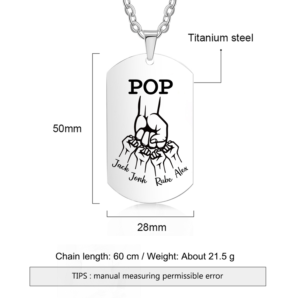 5 Names-Personalised Dad Photo Fist Stainless Steel Necklace-Custom Names and Photo Necklace for Father/Grandad