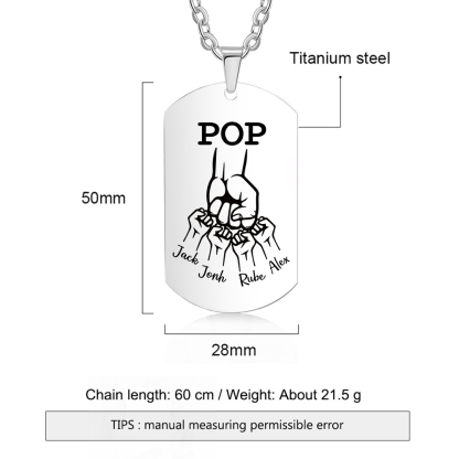 5 Names-Personalised Dad Photo Fist Stainless Steel Necklace-Custom Names and Photo Necklace for Father/Grandad