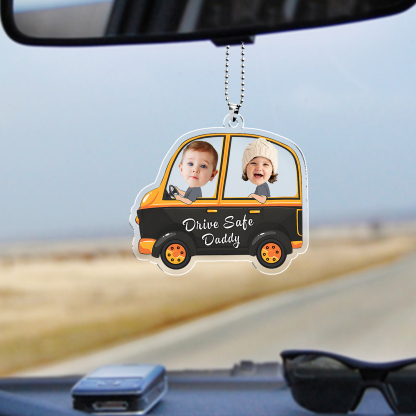 Acrylic Keyring/Decoration Personalised 2 Photos, Name And Text Child Driving Pattern Pendant For Dad
