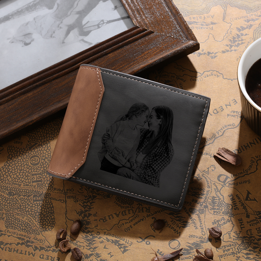Personalised Leather Wallet Engraved Photo Short Wallet Gifts For Men