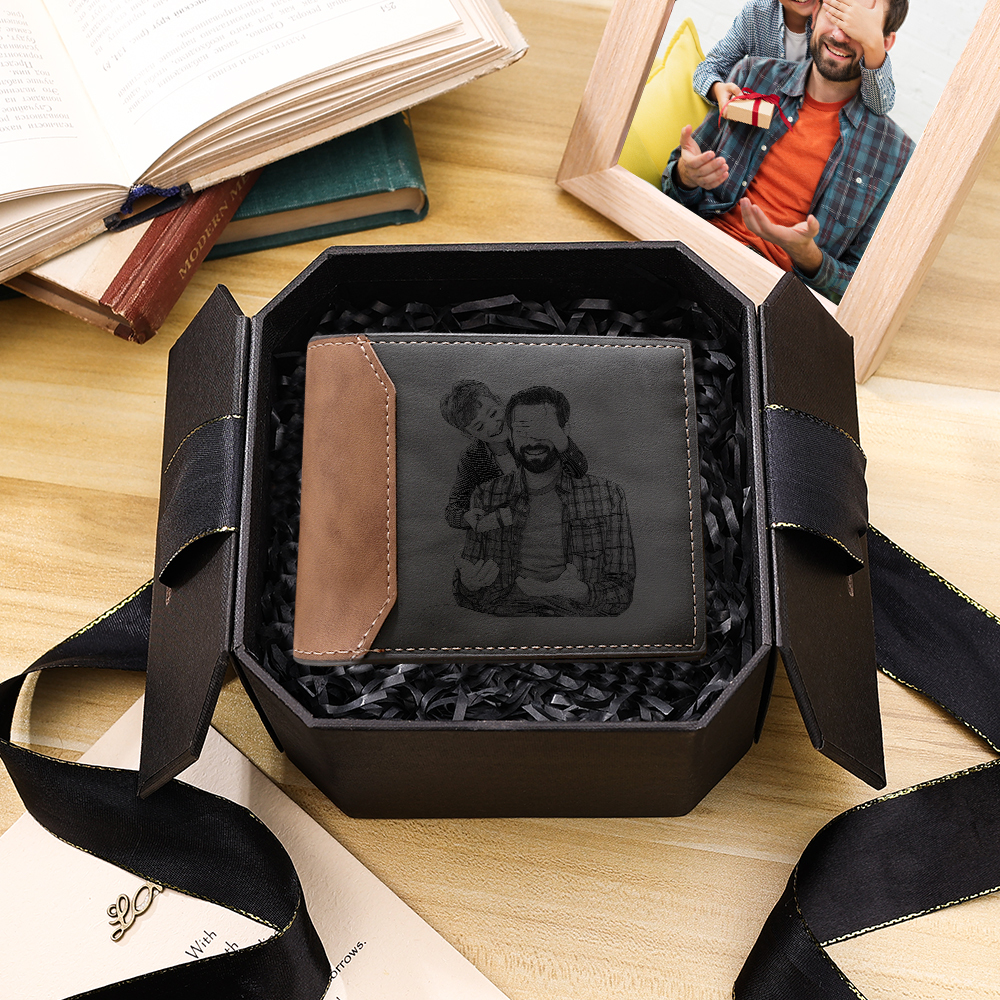 Personalised Leather Wallet Engraved Photo Short Wallet Gifts For Men