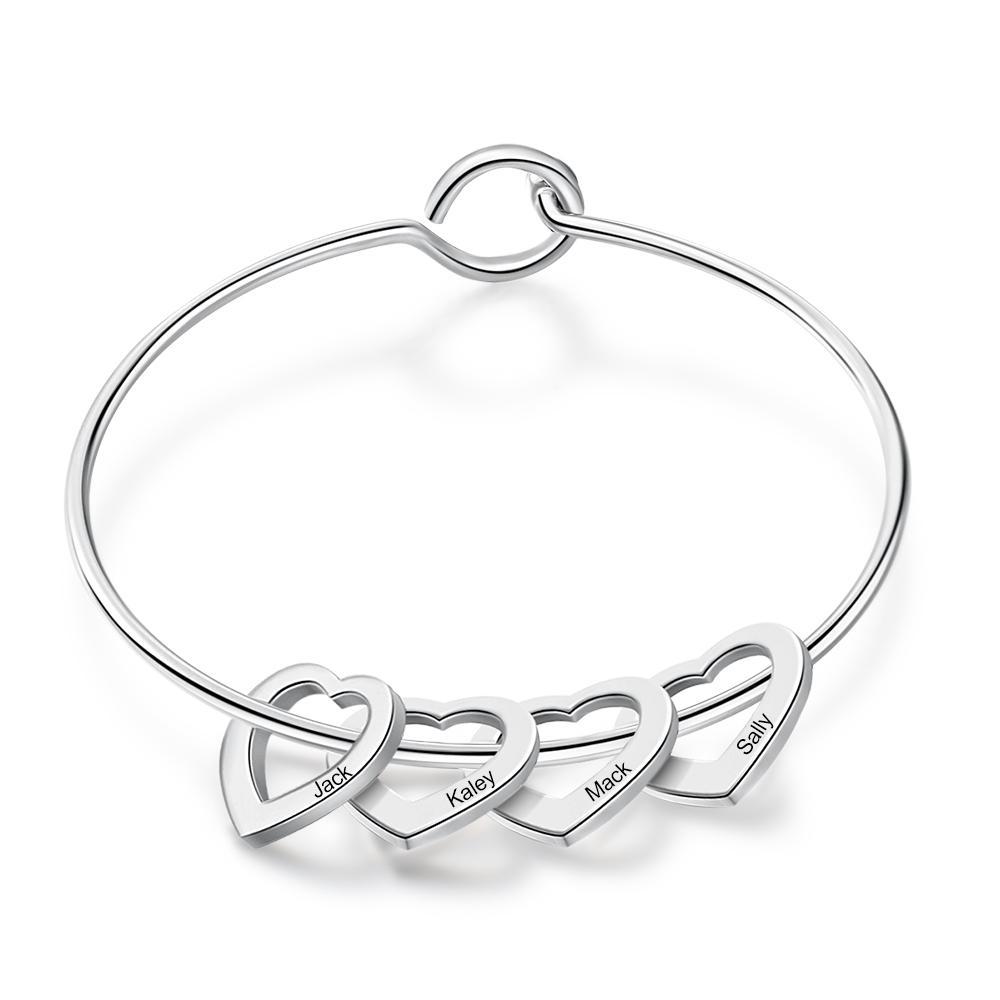 Personalised 5 Names Kids Bracelet Custom Engraved Heart Shaped Charm