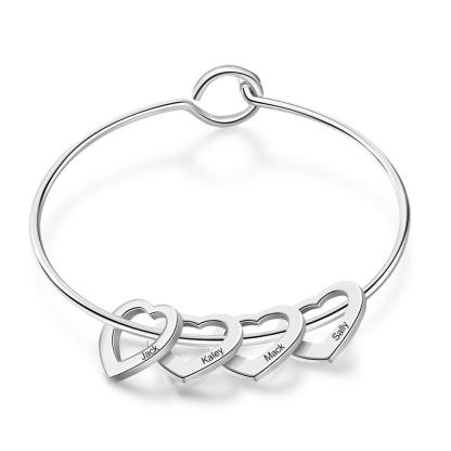 Personalised 5 Names Kids Bracelet Custom Engraved Heart Shaped Charm 