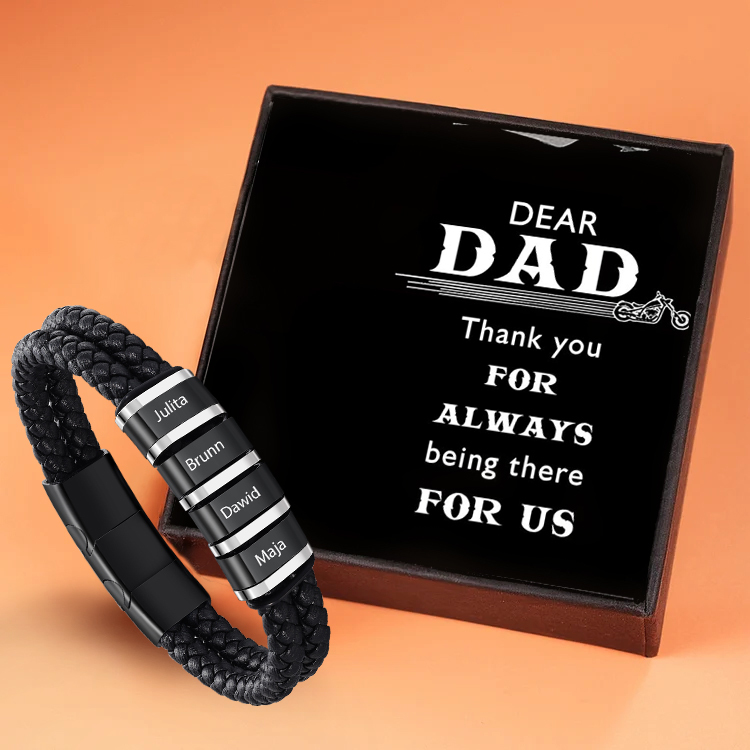 Personalised 1-5 Names Bead Bracelet Custom Men's Bracelet With Gift Box Engraved Name Personalised Gift for Him