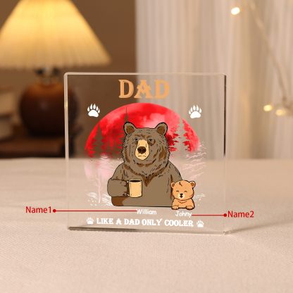 2 Names - Personalised Bear Family Pattern Custom Name Acrylic Square Ornament Father's Day Gift