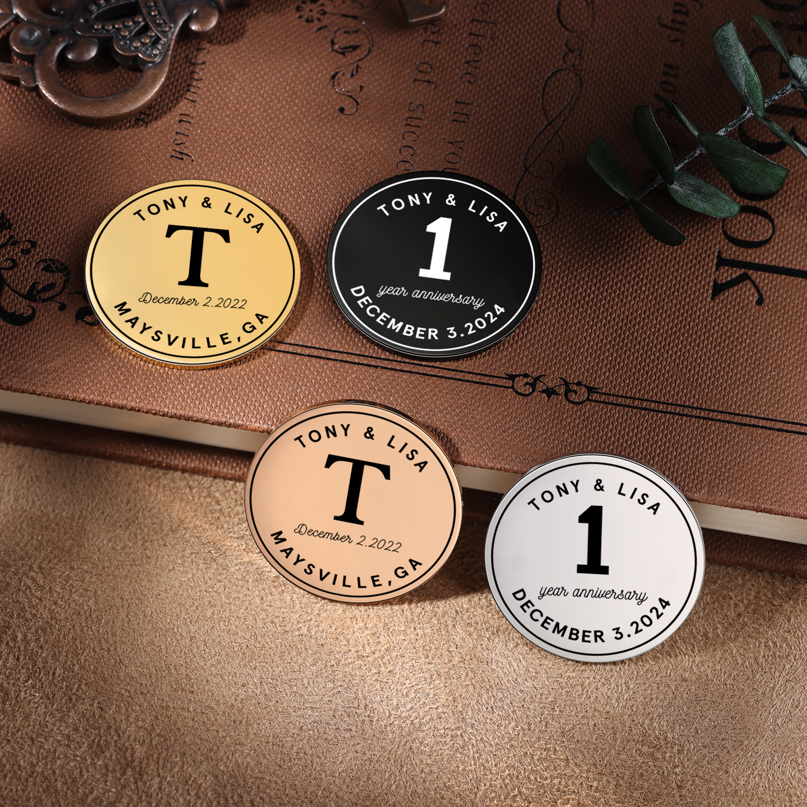 2 PCS Personalized Name Stainless Steel Commemorative Coin Custom Anniversary Special Gift