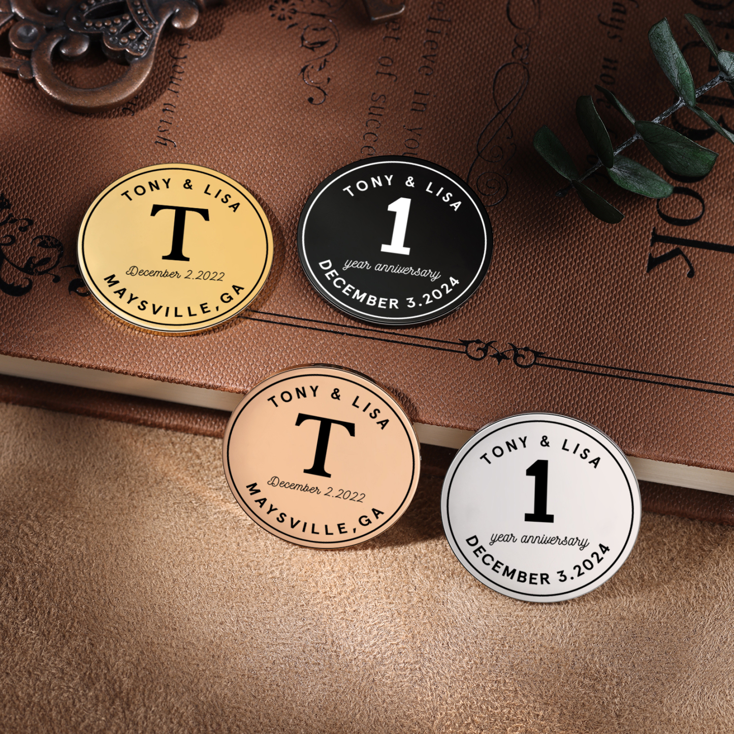 2 PCS Personalized Name Stainless Steel Commemorative Coin Custom Anniversary Special Gift