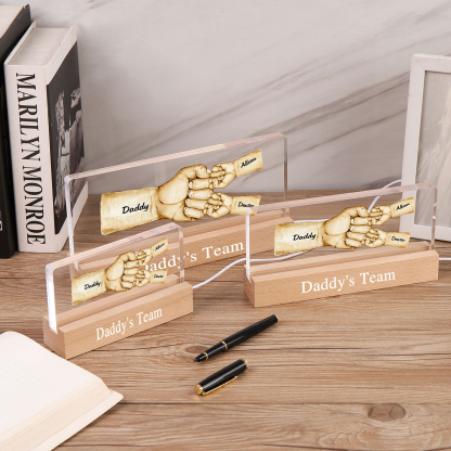 3 Names - Personalised Fist Bump Pattern Table Lamp Customized Text Father's Day Gift for Dad