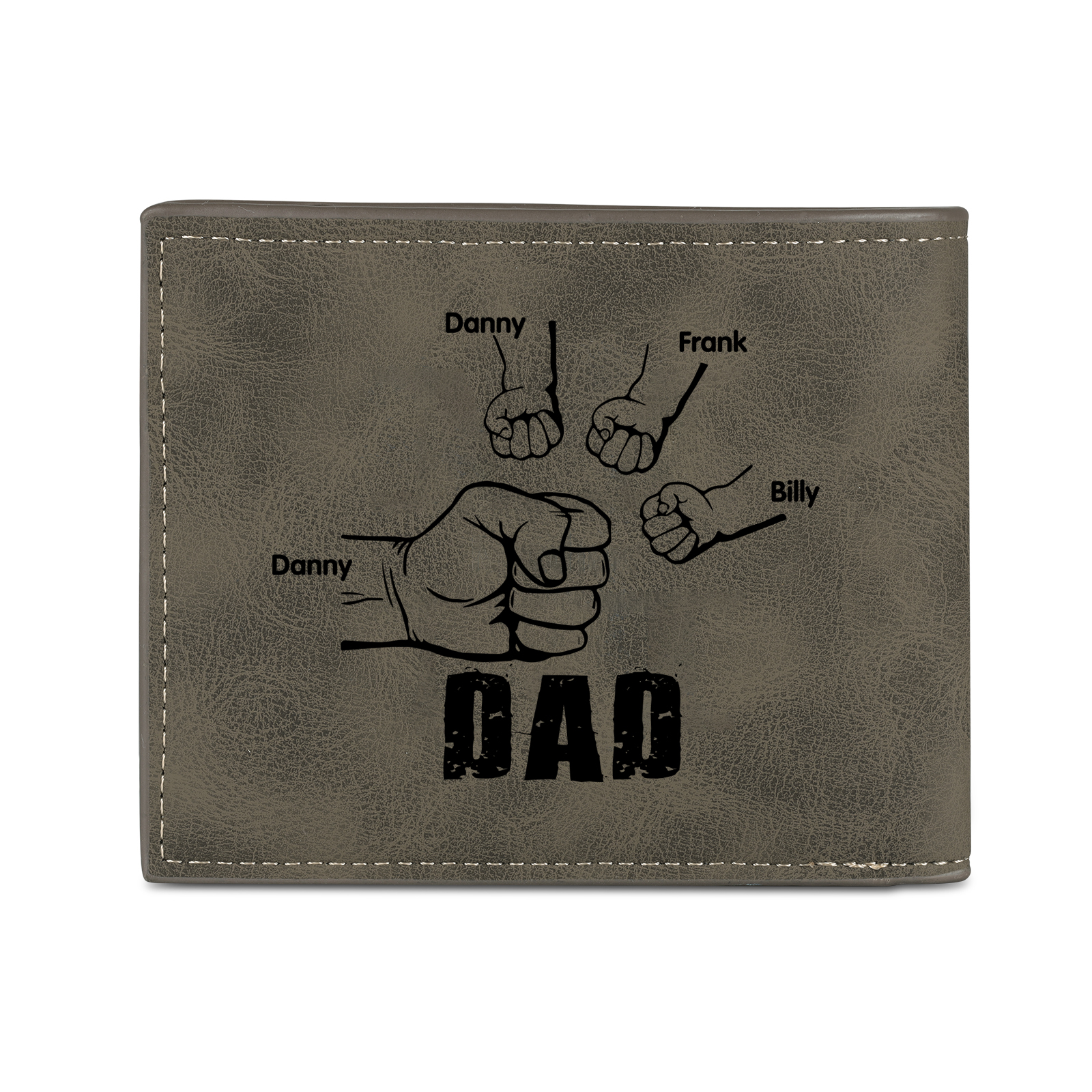 4 Names - Personalised Fist Bump Photo Custom Leather Men's  Wallet as a Father's Day Gift for Dad