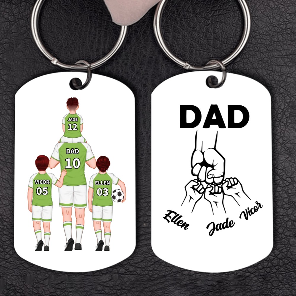 1-3 Names-Personalised Dad's Football Team Fist Keychain Custom Names Gift For Dad/Grandad